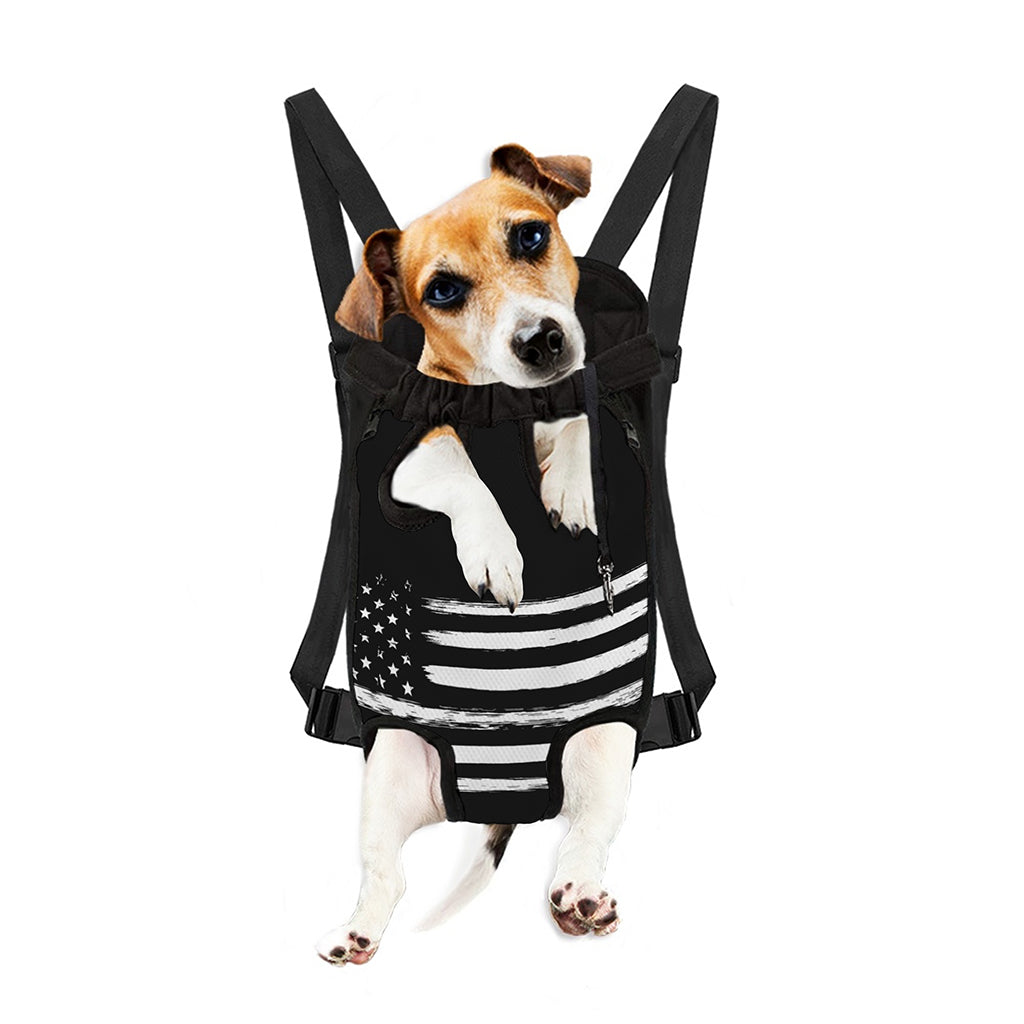 Black And White USA Flag Print Pet Carrier Backpack