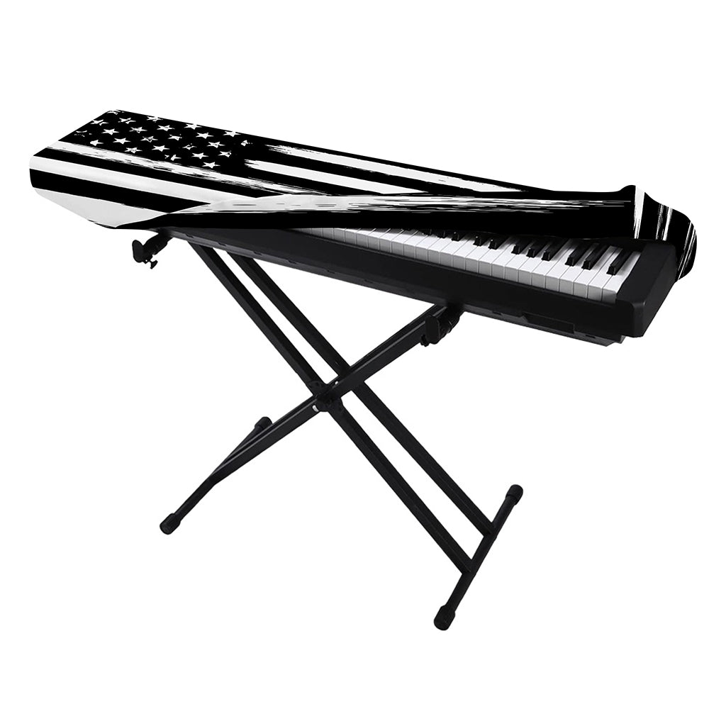 Black And White USA Flag Print Piano Keyboard Cover