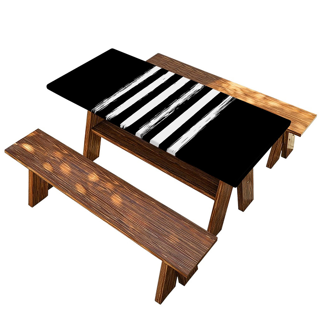 Black And White USA Flag Print Picnic Table Cover