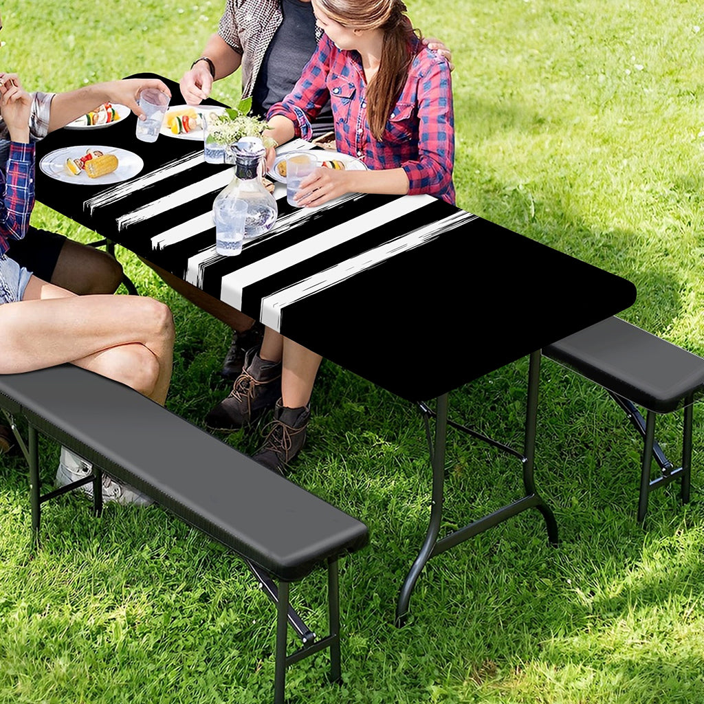 Black And White USA Flag Print Picnic Table Cover