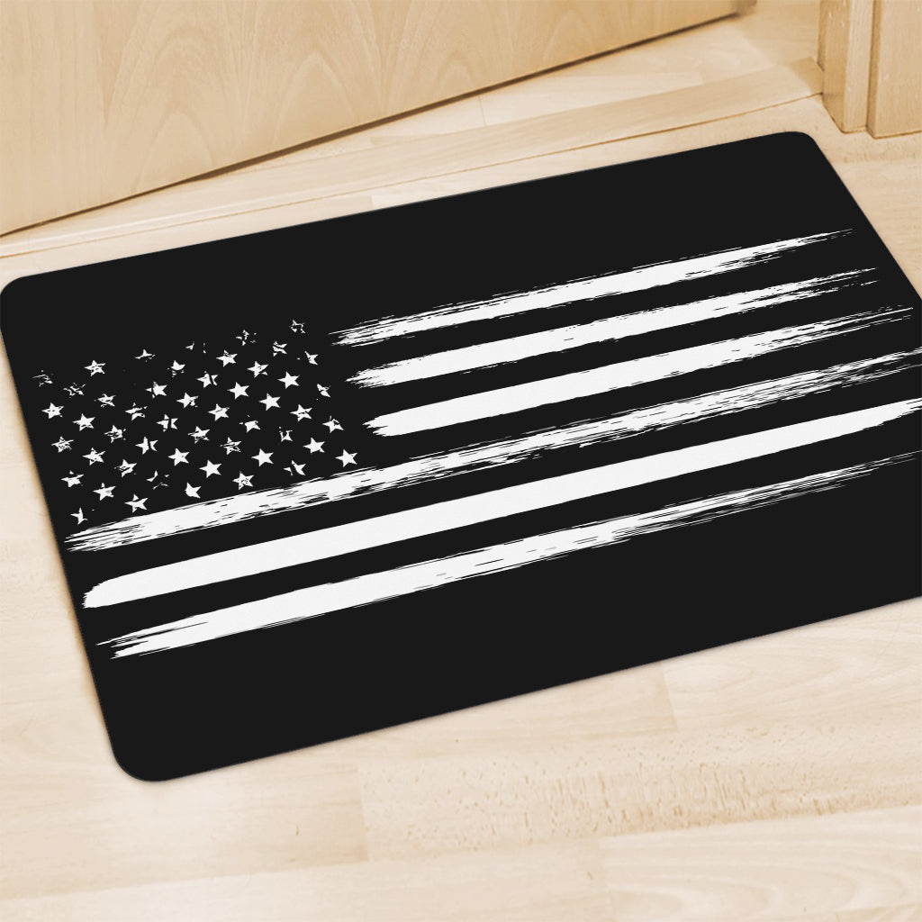Black And White USA Flag Print Polyester Doormat