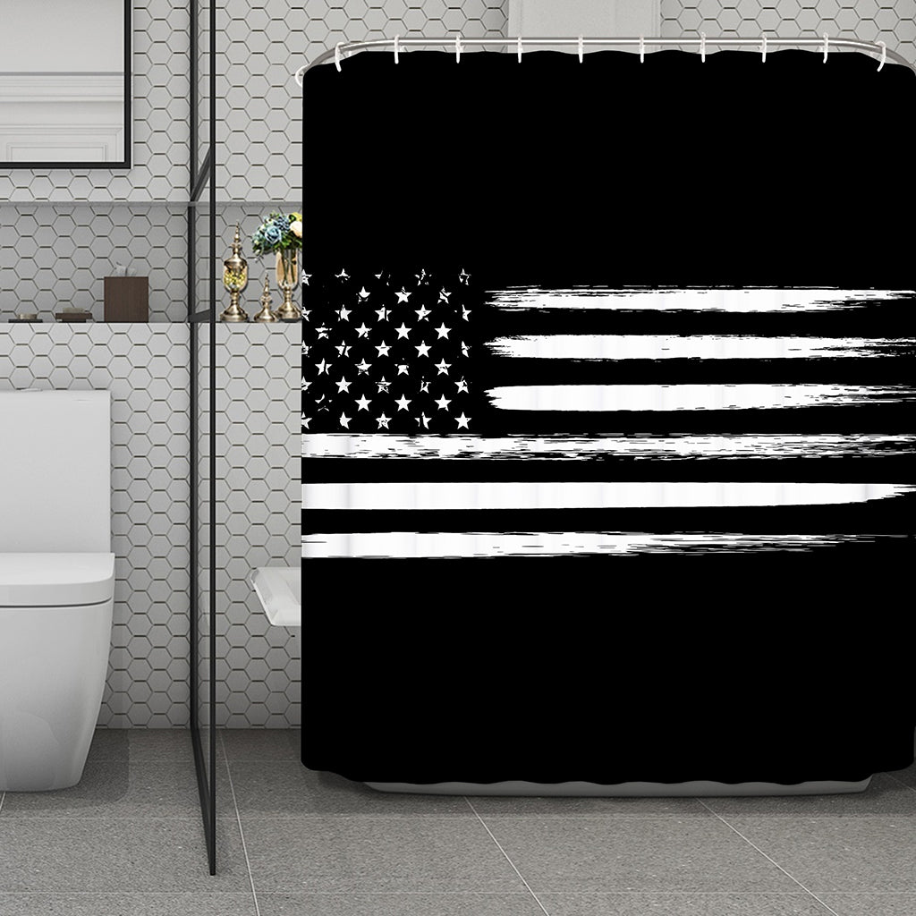 Black And White USA Flag Print Polyester Shower Curtain