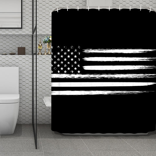 Black And White USA Flag Print Polyester Shower Curtain