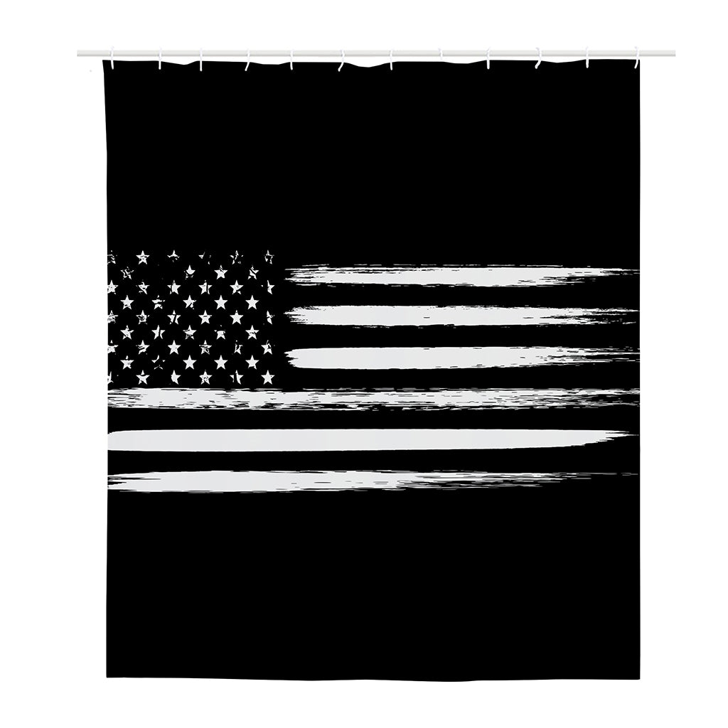 Black And White USA Flag Print Polyester Shower Curtain