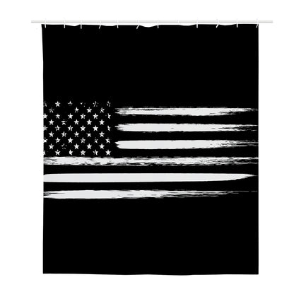 Black And White USA Flag Print Polyester Shower Curtain