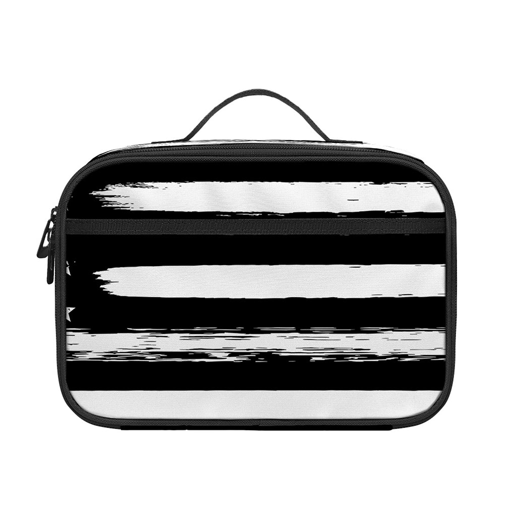 Black And White USA Flag Print Portable Lunch Bag