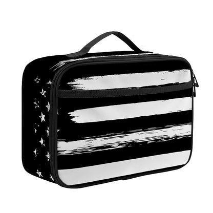 Black And White USA Flag Print Portable Lunch Bag
