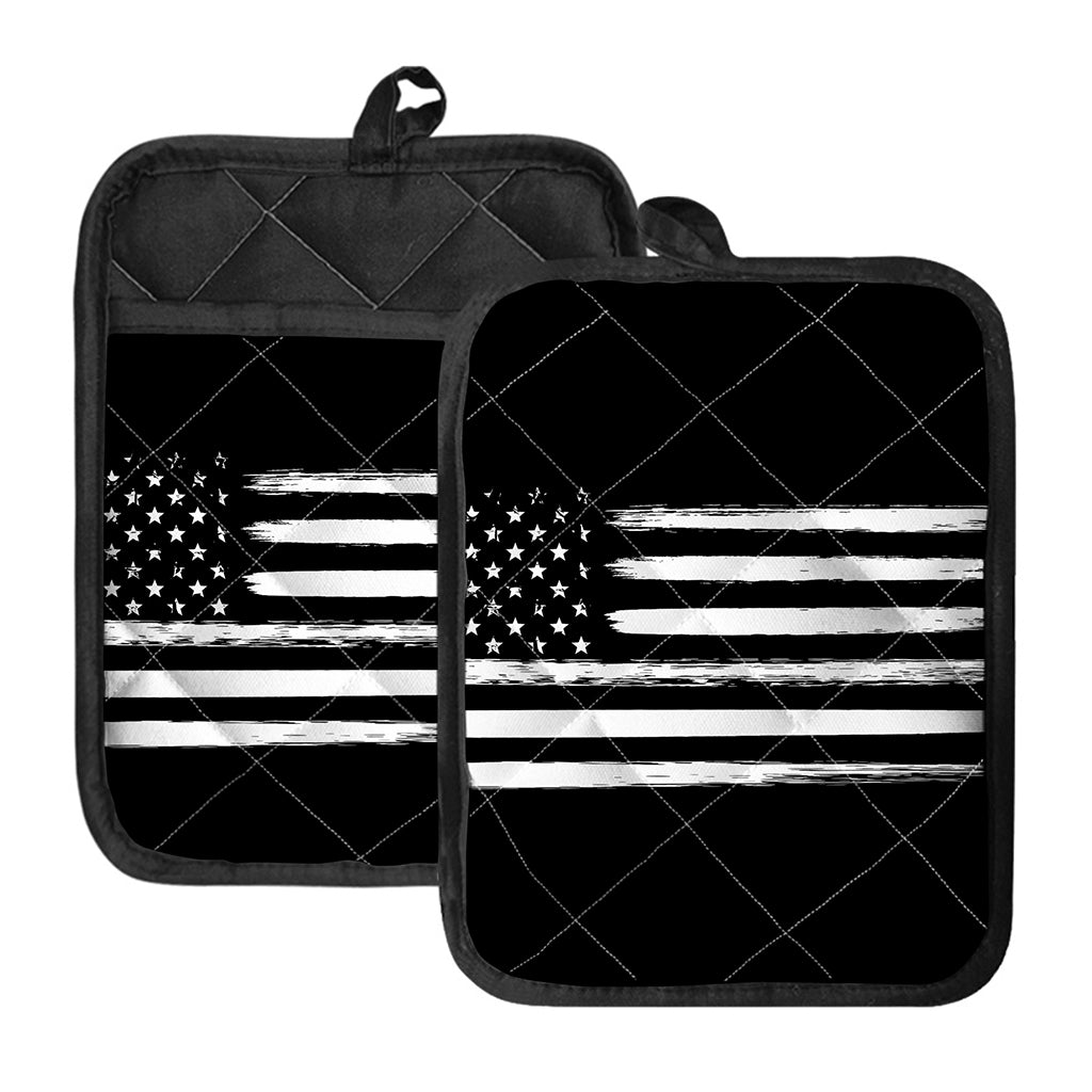 Black And White USA Flag Print Pot Holders With Pocket