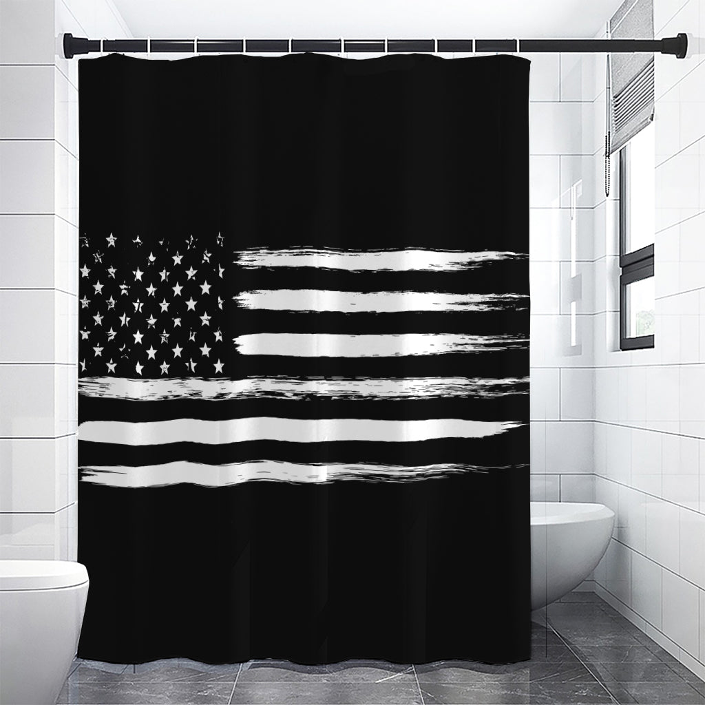 Black And White USA Flag Print Premium Shower Curtain