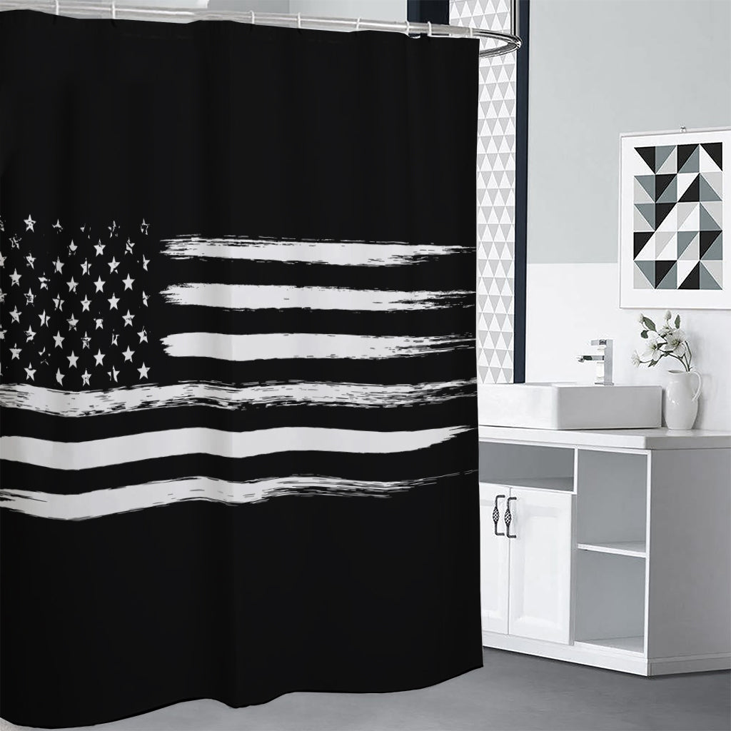 Black And White USA Flag Print Premium Shower Curtain