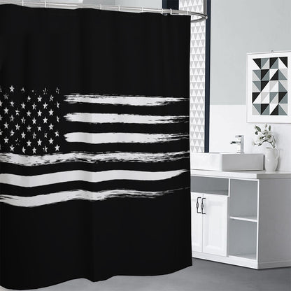 Black And White USA Flag Print Premium Shower Curtain