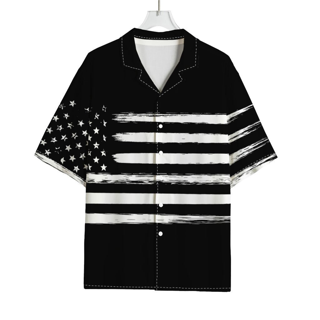 Black And White USA Flag Print Rayon Hawaiian Shirt