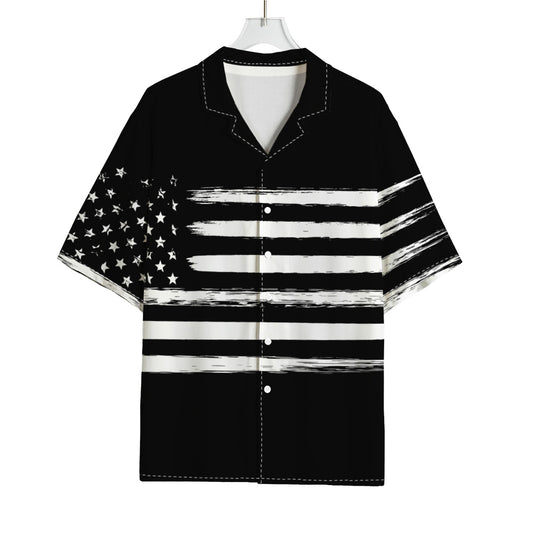 Black And White USA Flag Print Rayon Hawaiian Shirt