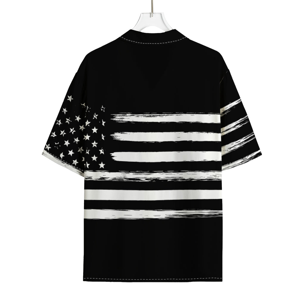 Black And White USA Flag Print Rayon Hawaiian Shirt