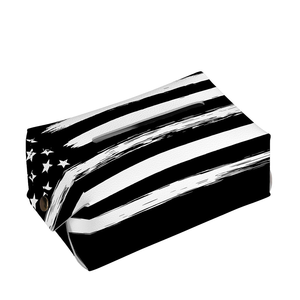 Black And White USA Flag Print Rectangle Tissue Box Cover