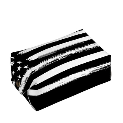 Black And White USA Flag Print Rectangle Tissue Box Cover