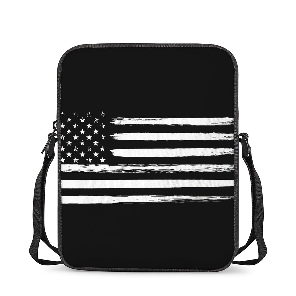 Black And White USA Flag Print Rectangular Crossbody Bag