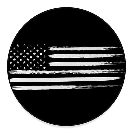 Black And White USA Flag Print Round Floor Mat