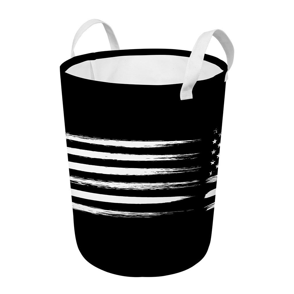 Black And White USA Flag Print Round Laundry Basket