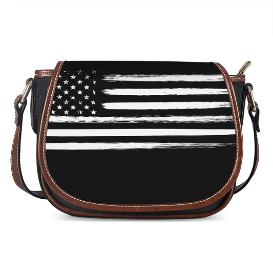 Black And White USA Flag Print Saddle Bag
