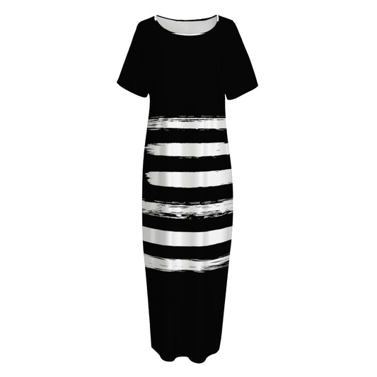 Black And White USA Flag Print Short Sleeve Long Nightdress