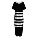 Black And White USA Flag Print Short Sleeve Long Nightdress