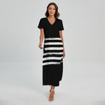 Black And White USA Flag Print Short Sleeve Maxi Dress