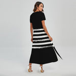 Black And White USA Flag Print Short Sleeve Maxi Dress