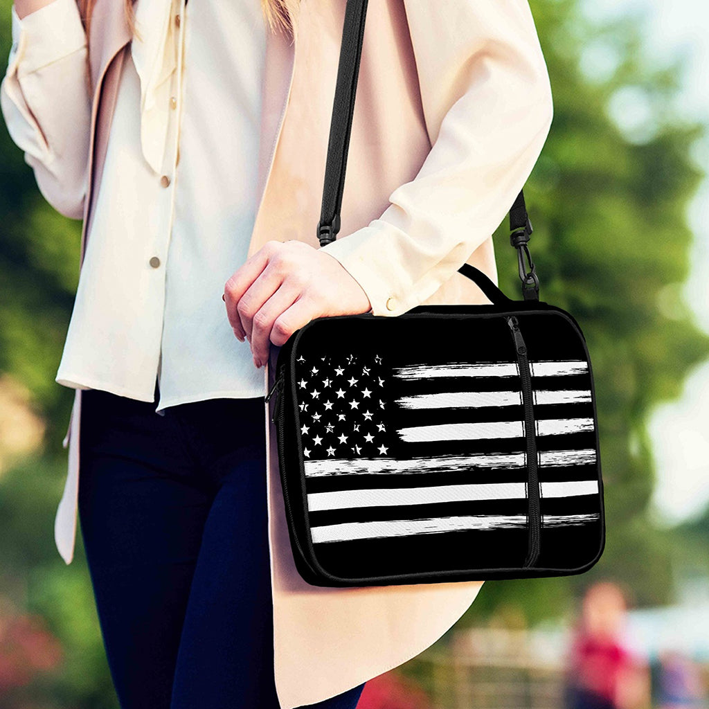 Black And White USA Flag Print Shoulder Strap Bible Bag