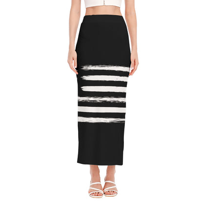 Black And White USA Flag Print Side Slit Maxi Skirt