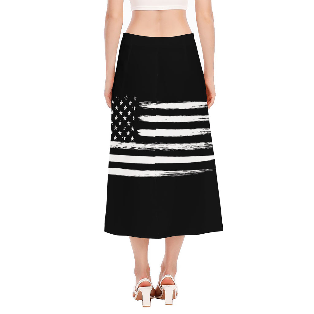 Black And White USA Flag Print Side Slit Midi Skirt