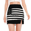 Black And White USA Flag Print Side Slit Mini Skirt