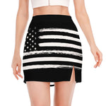Black And White USA Flag Print Side Slit Mini Skirt