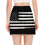 Black And White USA Flag Print Side Slit Mini Skirt
