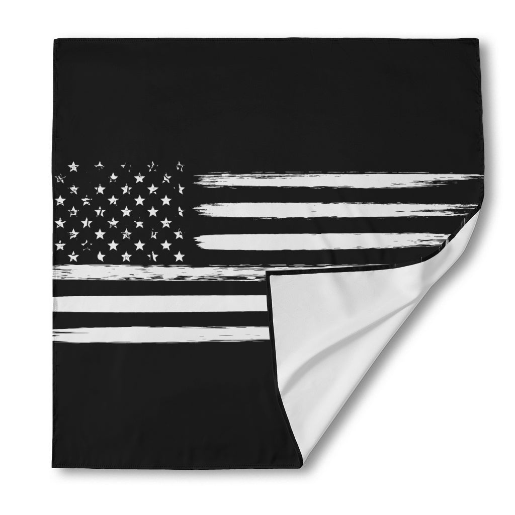 Black And White USA Flag Print Silk Bandana