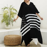 Black And White USA Flag Print Silk V-Neck Kaftan Dress