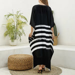 Black And White USA Flag Print Silk V-Neck Kaftan Dress