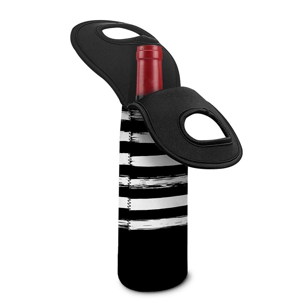 Black And White USA Flag Print Single Neoprene Wine Tote