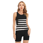 Black And White USA Flag Print Sleeveless One Piece Swimsuit