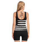 Black And White USA Flag Print Sleeveless One Piece Swimsuit