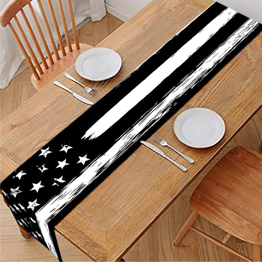 Black And White USA Flag Print Table Runner