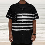 Black And White USA Flag Print Textured Short Sleeve Shirt