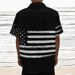 Black And White USA Flag Print Textured Short Sleeve Shirt