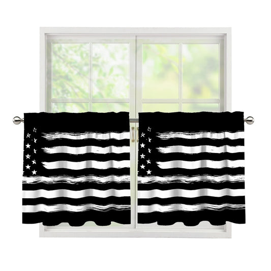 Black And White USA Flag Print Tier Curtains