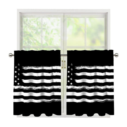 Black And White USA Flag Print Tier Curtains