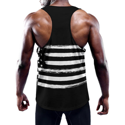 Black And White USA Flag Print Training Tank Top