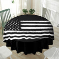 Black And White USA Flag Print Waterproof Round Tablecloth