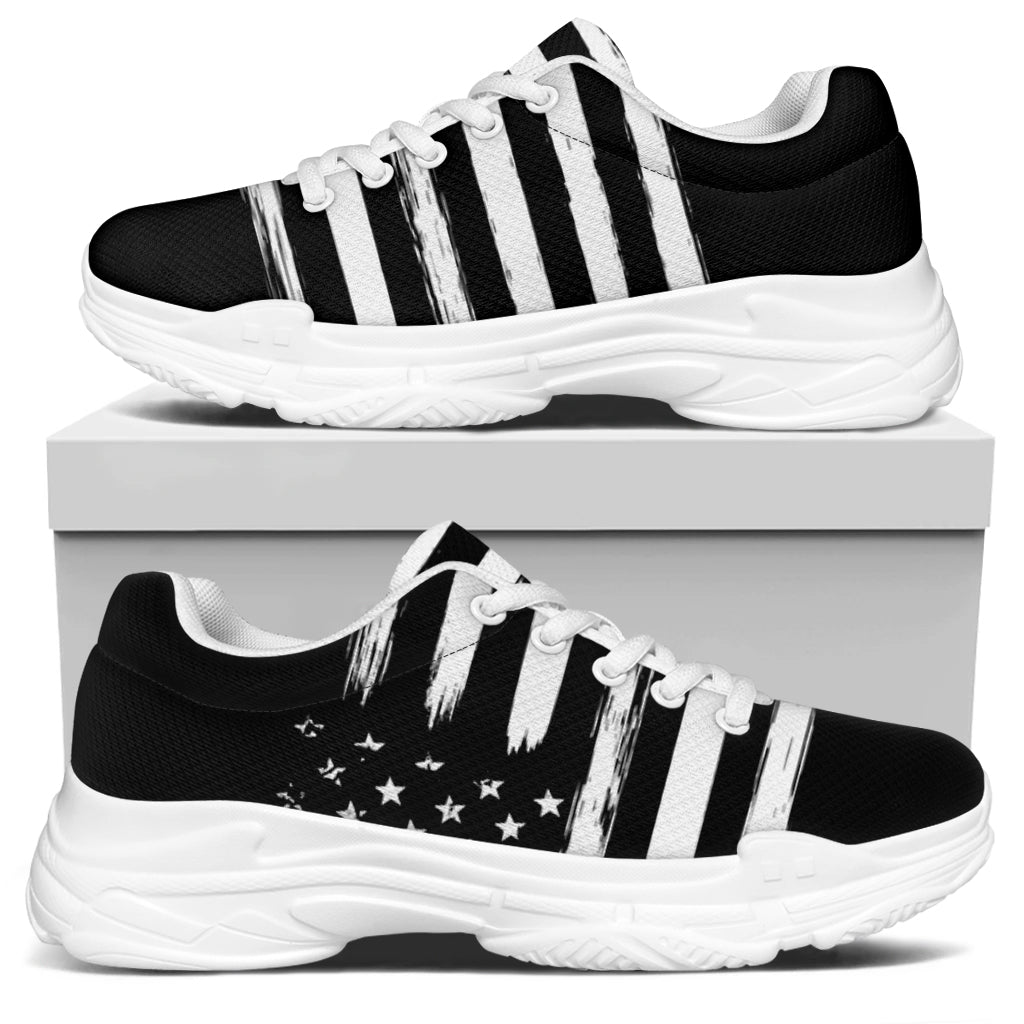 Black And White USA Flag Print White Chunky Shoes