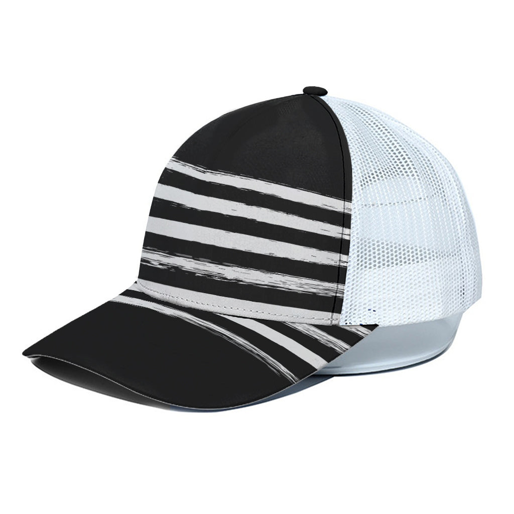 Black And White USA Flag Print White Mesh Trucker Cap