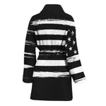 Black And White USA Flag Print Women's Bathrobe
